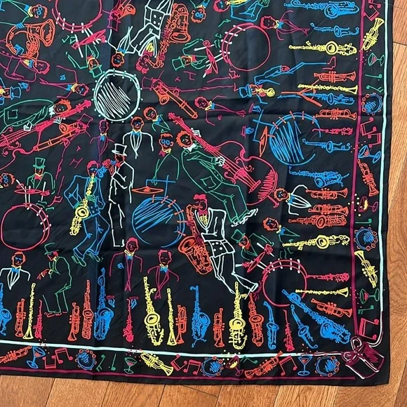 Vintage Perry Ellis Music Mardi Gras Square Silk Scarf - Picture 8 of 8